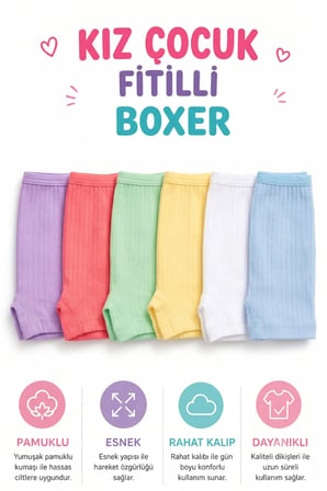 Kız Çocuk Boxer Fitilli Boxer Pamuklu Esnek Rahat Karışık Renk (TUTKU YETKİLİ SATICISI) – 3 ADET