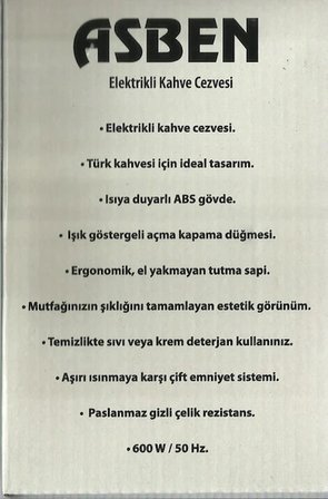 Asben AS-208 600 W Elektrikli Türk Kahve Makinesi 500 ml