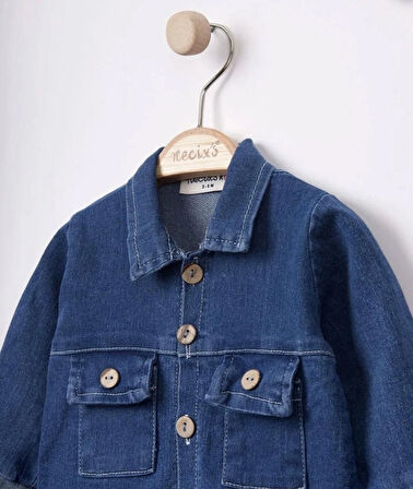 Düğme detaylı bebek kot tulum