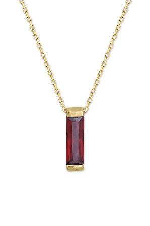 Sarı Altın Altın Garnet Taşlı Çubuk Kolye
