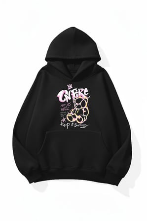 Unisex Yumuşak Dokulu On Fire Risk Baskılı Tasarım Oversize 3 İplik Hoodie Sweatshirt