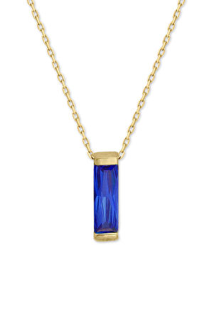 Sarı Altın Lacivert Taşlı Altın Çubuk Kolye