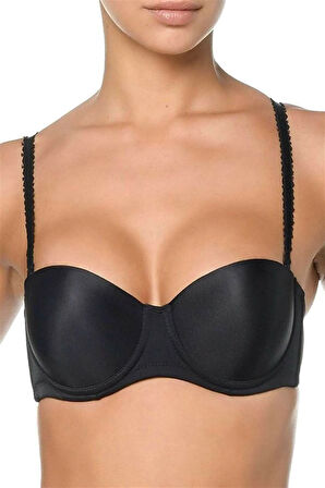 Kadın Destekli Siyah Push-up Straplez Sütyen 195