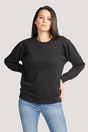 P-004955 - Kadın Pamuklu Uzun Kollu Sweatshirt - SİYAH
