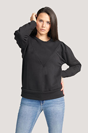 P-004955 - Kadın Pamuklu Uzun Kollu Sweatshirt - SİYAH