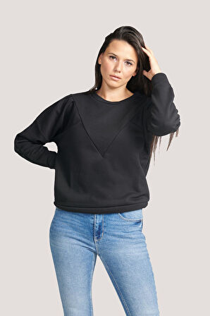 P-004955 - Kadın Pamuklu Uzun Kollu Sweatshirt - SİYAH