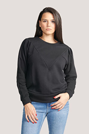 P-004955 - Kadın Pamuklu Uzun Kollu Sweatshirt - SİYAH