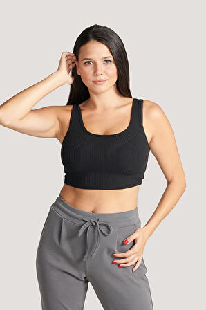 P-004985 - Kadın Fitilli  Süper Crop Örme Atlet - SİYAH