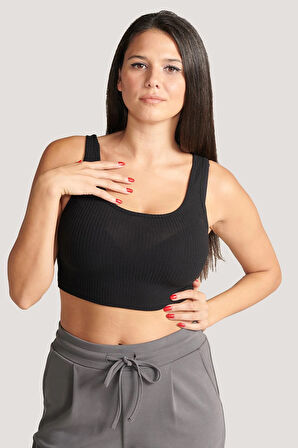 P-004985 - Kadın Fitilli  Süper Crop Örme Atlet - SİYAH
