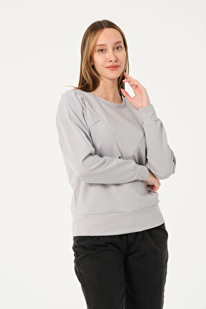 P-004955 - Kadın Pamuklu Uzun Kollu Sweatshirt - GRİ