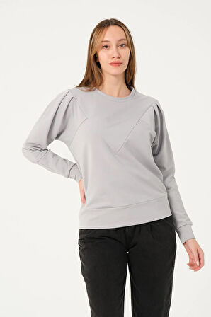 P-004955 - Kadın Pamuklu Uzun Kollu Sweatshirt - GRİ