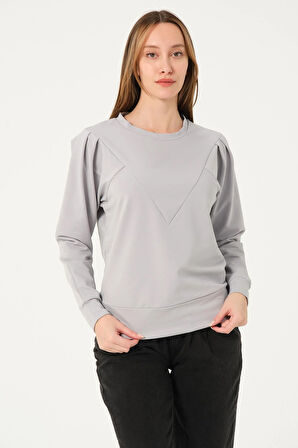 P-004955 - Kadın Pamuklu Uzun Kollu Sweatshirt - GRİ