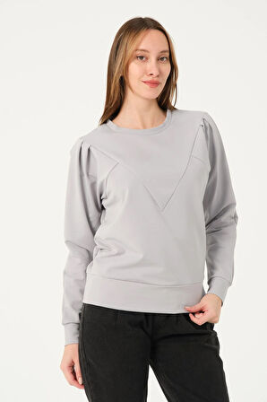 P-004955 - Kadın Pamuklu Uzun Kollu Sweatshirt - GRİ