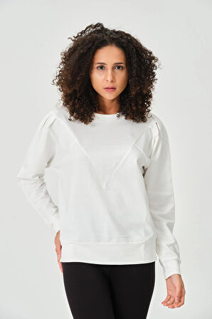 P-004955 - Kadın Pamuklu Uzun Kollu Sweatshirt - EKRU