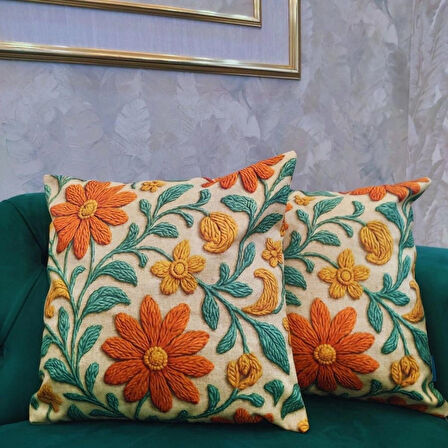 Ovua Çiçek Desenli 2 Adet 3D Digital Baskılı Kırlent KIlıfı Gizli Fermuar