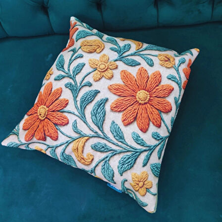 Ovua Çiçek Desenli 2 Adet 3D Digital Baskılı Kırlent KIlıfı Gizli Fermuar