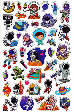 Sticker Kabartmalı Yaldızlı Stiker Çıkartma Etiket (DE612)-16x25 cm- Astronot Space