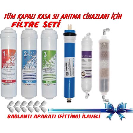Sulook Kapalı Kasa Su Arıtma Cihazlarına Uyumlu 6'lı Filtre Seti, 10 Aşamalı Vontron Membranlı