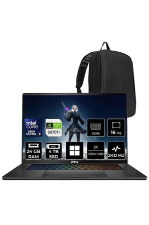 Stealth 16 AI+ Intel Core Ultra 9-386H RTX 5070 Ti 12GB 125W 24GB RAM 4TB SSD 16" QHD+ 240Hz OLED Win11 Pro B3WH011TRP437 Gaming Laptop + PER4 Çanta