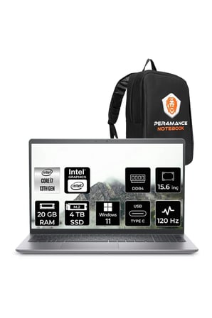 Vostro 3530 i7 1355U 20GB RAM 4TB SSD 15.6" FHD 120Hz Win11 Home N1605PVNB3530P370 Notebook + Per4 Çanta