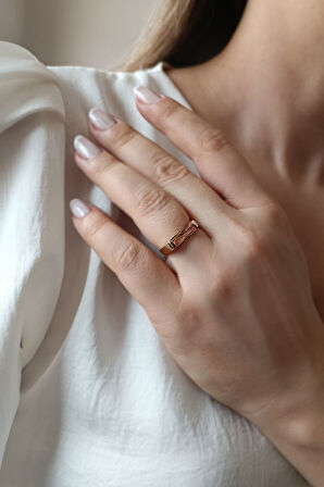 Sarı Altın Şampanya Renk Taşlı Altın Çubuk Yüzük