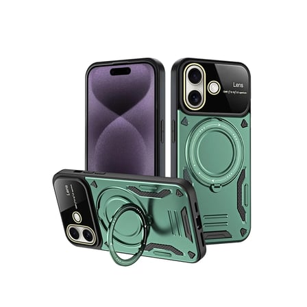 Apple iPhone 16 Kılıf Joy Lens Standlı Kapak - Koyu Yeşil