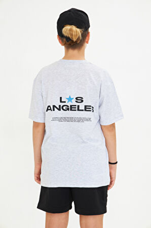 Los Angeles Baskılı %100 Pamuk Oversize Beyaz Unisex Çocuk Tişört