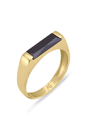 Sarı Altın Siyah Taşlı Altın Çubuk Yüzük
