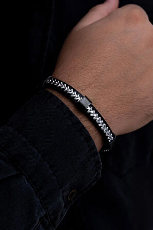 Erkek Çelik Bileklik - Çelik Siyah Balik Sirti Model Bileklik