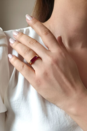 Sarı Altın Ruby Taşlı Altın Çubuk Yüzük