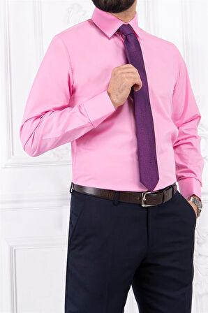ERKEK SLİM FİT DAR YAKA UZUN KOL 6 DROP PEMBE GÖMLEK