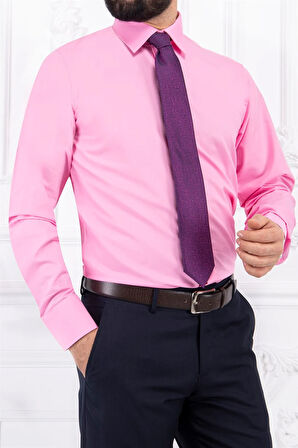 ERKEK SLİM FİT DAR YAKA UZUN KOL 6 DROP PEMBE GÖMLEK