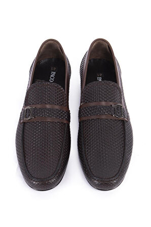 KAHVERENGİ DERİ ERKEK LOAFER AYAKKABI 