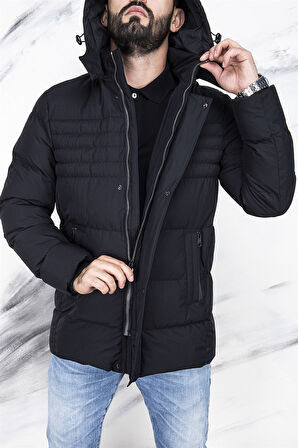 ERKEK SİYAH KAPŞONLU SPOR MONT