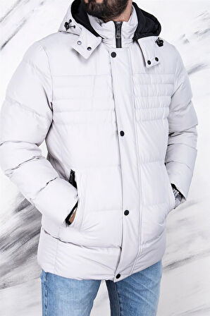 ERKEK TAŞ RENGİ KAPŞONLU SPOR MONT