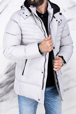 ERKEK TAŞ RENGİ KAPŞONLU SPOR MONT