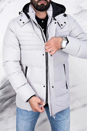 ERKEK TAŞ RENGİ KAPŞONLU SPOR MONT