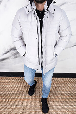 ERKEK TAŞ RENGİ KAPŞONLU SPOR MONT