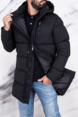 ERKEK SİYAH UZUN SPOR MONT