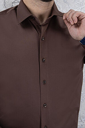 ERKEK SLİM FİT UZUN KOL KAHVERENGİ 6 DROP GÖMLEK