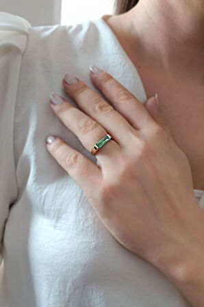 Sarı Altın Zümrüt Taşlı Altın Çubuk Yüzük