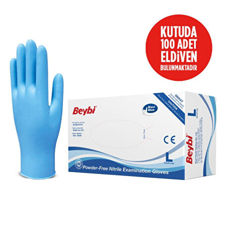 Beybi Nitril Pudrasız Mavi Muayene Eldiveni 100' lü Paket Large