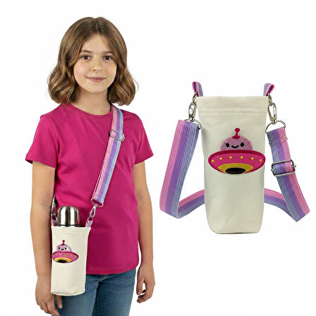 Woodycord 0,5 Litrelik Matara Kılıfı Su Şişesi Taşıma Çantası Sevimli UFO Temalı 