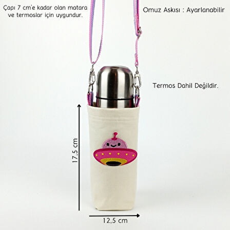 Woodycord 0,5 Litrelik Matara Kılıfı Su Şişesi Taşıma Çantası Sevimli UFO Temalı 