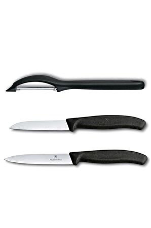 Victorinox Plastik Saplı Sebze Bıçağı - Soyacak Seti 3'lü Siyah 