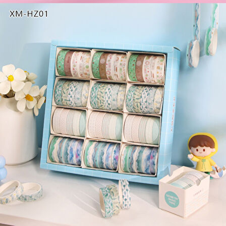Vintage Washi Tape Bant Baskılı Yapışkanlı Maskeleme Kağıdı Sevimli Desenli bant 5 li - Geometri