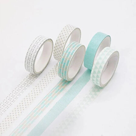 Vintage Washi Tape Bant Baskılı Yapışkanlı Maskeleme Kağıdı Sevimli Desenli bant 5 li - Çizgisel
