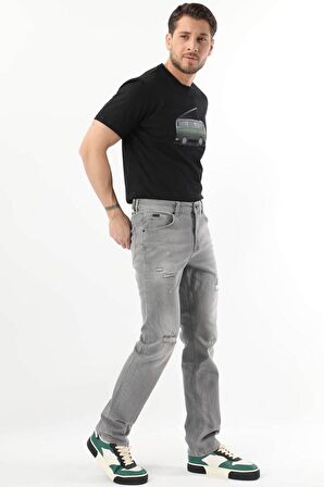 Erkek Dizi Yırtık Jean Pantolon Gri