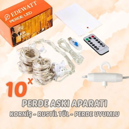 Perde Led 3mx3m Kumandalı 8 Fonksıyonlu 300 Ledli 10 Sarkıtlı Peri Ledi Usb Girişli