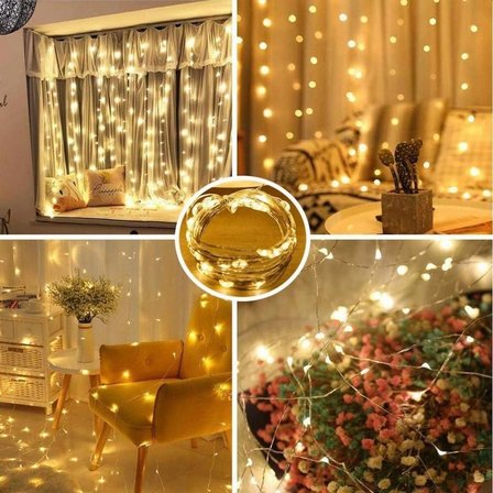 Perde Led 3mx3m Kumandalı 8 Fonksıyonlu 300 Ledli 10 Sarkıtlı Peri Ledi Usb Girişli